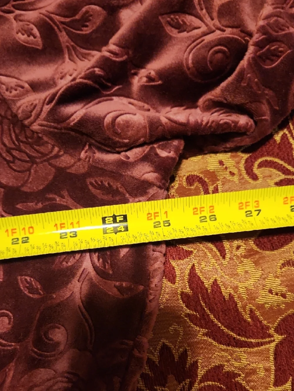 Miss Elaine Plush Embossed Velvet Robe, Burgundy, Full Zip, Large, Like New - Picture 6 of 12
